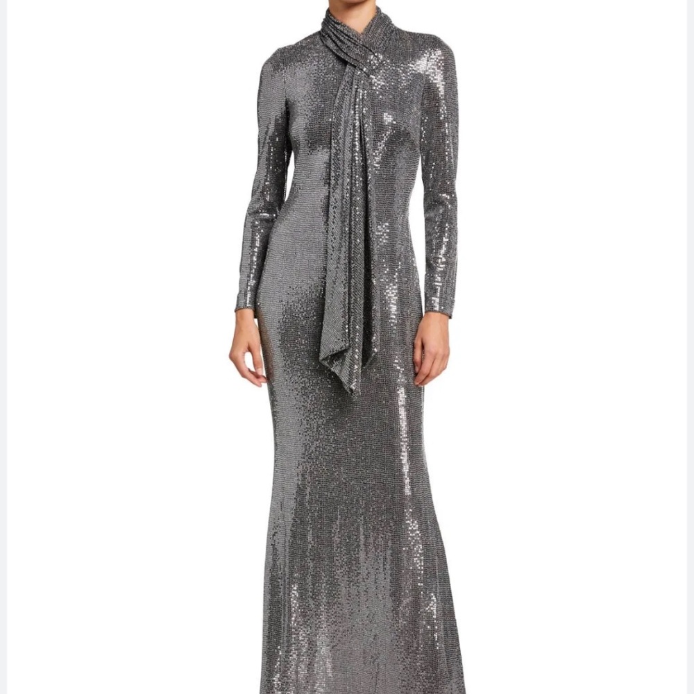 Sequin draped collar gown